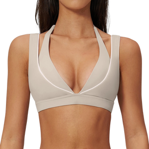 Women Deep V Neck Sports Bra Wide Strap Open V Back Contrast Piping Padded Push Up Gym Workout Top Yoga Bras Activewear Summer