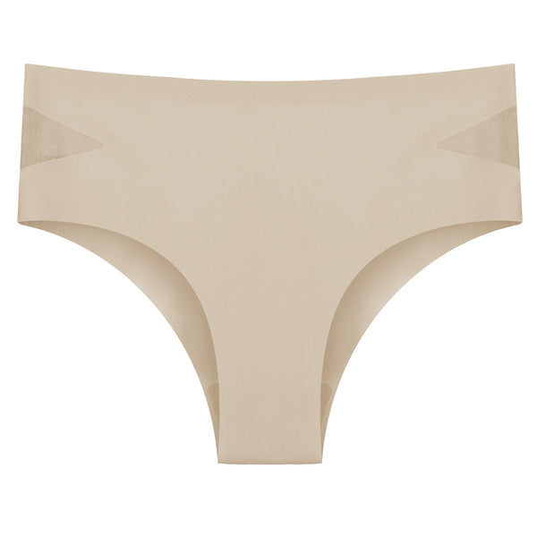 High-elastic underwear for women, solid color side mesh one-piece triangular pants