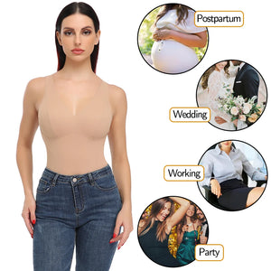 Shapewear Bodysuit Thong Shaper for Women Waist Trainer Body Shaper Deep V Neck Slimming Underwear Built-in Bra Camisoles Tops