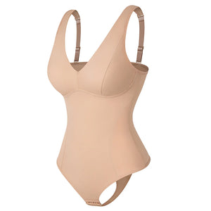 Shapewear Bodysuit Thong Shaper for Women Waist Trainer Body Shaper Deep V Neck Slimming Underwear Built-in Bra Camisoles Tops