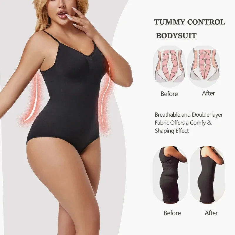 Womens Backless Bodysuits Seam-free Shapewear Thong Butt Lifter Body Shaper Slimming Camisole Tops Tummy Control Corset