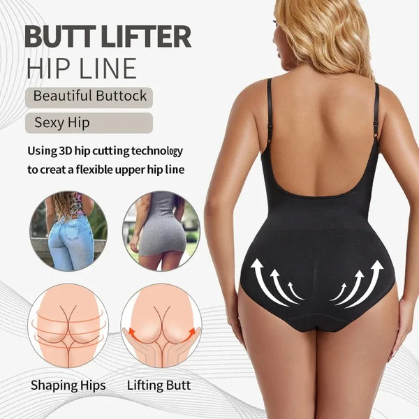 Womens Backless Bodysuits Seam-free Shapewear Thong Butt Lifter Body Shaper Slimming Camisole Tops Tummy Control Corset