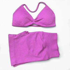 2 Pieces Gym Set Women Workout Clothes Scrunch Shorts Set Halter Sports Bra Fitness Top Woman Sportswear Yoga Set Outfits