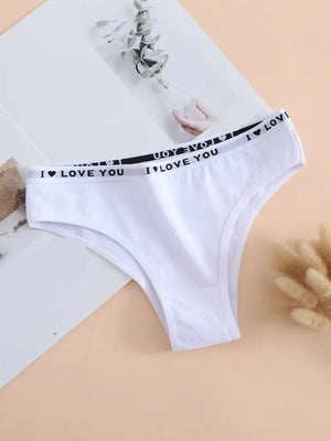 6PCS Women Letter Print Wide Waistband Cotton Bikini Panties Set, Solid Color Soft Breathable Mid Waist Daily Casual Briefs