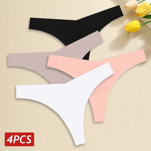 4PCS Women Seamless Ice Silk Thongs Sexy Low Waist Panties Ultra Thin Breathable T-Back Underwear No Trace Intimates Lingerie