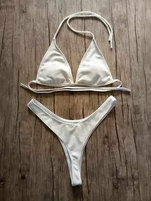 Bandeau Tanga Bikinis Ribbed Bikini 2025 Sexy High Cut Bikini Set Brazilian Swimsuit Thong Swimwear Women Girls Swimming Suit