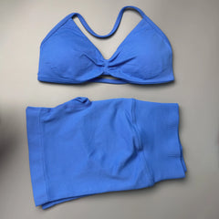 2 Pieces Gym Set Women Workout Clothes Scrunch Shorts Set Halter Sports Bra Fitness Top Woman Sportswear Yoga Set Outfits