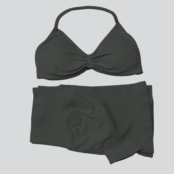 2 Pieces Gym Set Women Workout Clothes Scrunch Shorts Set Halter Sports Bra Fitness Top Woman Sportswear Yoga Set Outfits