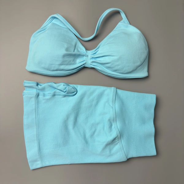 2 Pieces Gym Set Women Workout Clothes Scrunch Shorts Set Halter Sports Bra Fitness Top Woman Sportswear Yoga Set Outfits