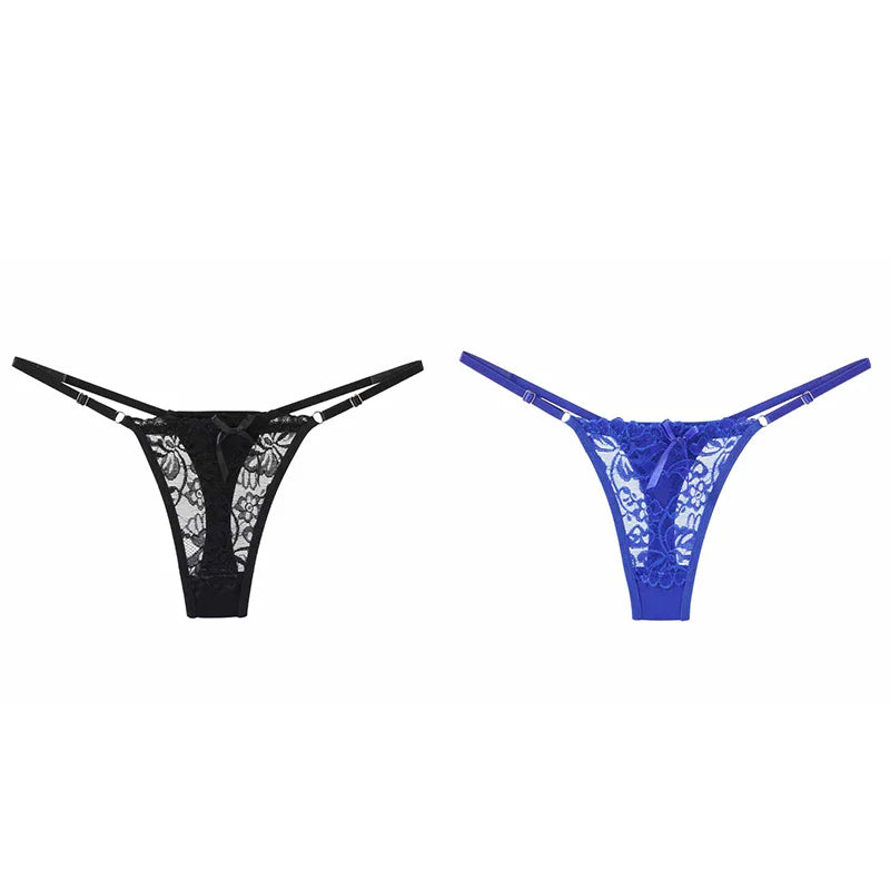 ALLTOOALL 2PCS/SET Women's Adjustable Strap Lace Thongs Briefs Low Waist Sexy Transparent Underwear Female Breathable Underpants