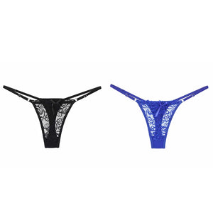 ALLTOOALL 2PCS/SET Women's Adjustable Strap Lace Thongs Briefs Low Waist Sexy Transparent Underwear Female Breathable Underpants