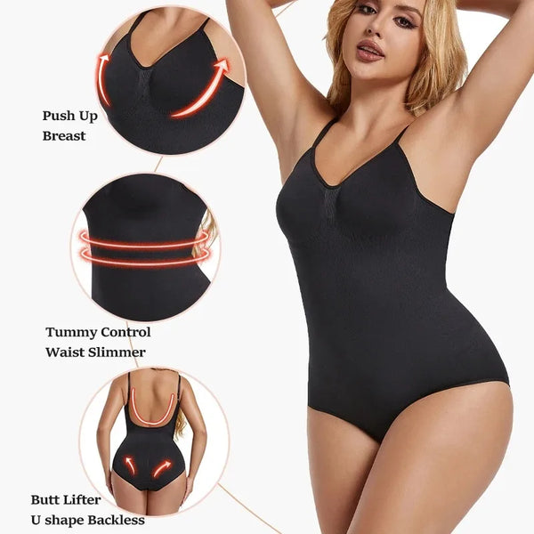 Womens Backless Bodysuits Seam-free Shapewear Thong Butt Lifter Body Shaper Slimming Camisole Tops Tummy Control Corset