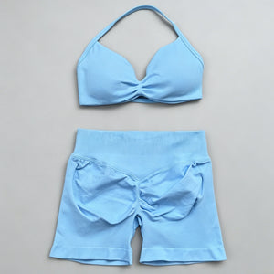 2 Pieces Gym Set Women Workout Clothes Scrunch Shorts Set Halter Sports Bra Fitness Top Woman Sportswear Yoga Set Outfits