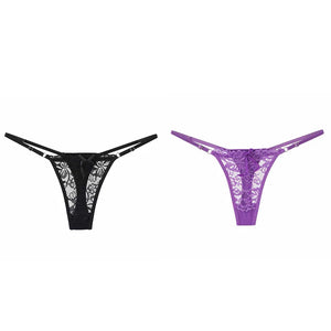 ALLTOOALL 2PCS/SET Women's Adjustable Strap Lace Thongs Briefs Low Waist Sexy Transparent Underwear Female Breathable Underpants