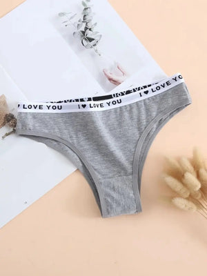 6PCS Women Letter Print Wide Waistband Cotton Bikini Panties Set, Solid Color Soft Breathable Mid Waist Daily Casual Briefs