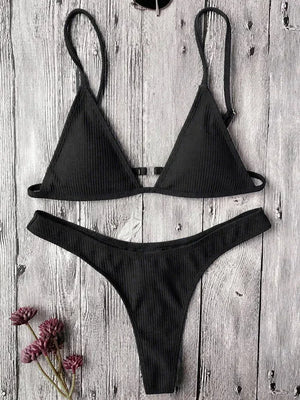 Bandeau Tanga Bikinis Ribbed Bikini 2025 Sexy High Cut Bikini Set Brazilian Swimsuit Thong Swimwear Women Girls Swimming Suit