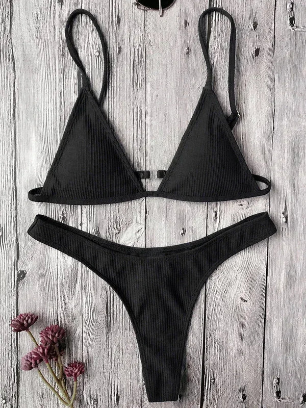 Bandeau Tanga Bikinis Ribbed Bikini 2025 Sexy High Cut Bikini Set Brazilian Swimsuit Thong Swimwear Women Girls Swimming Suit