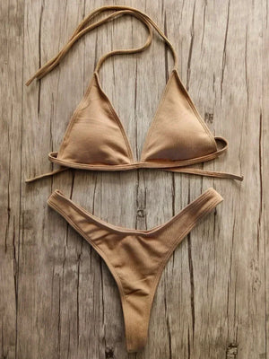 Bandeau Tanga Bikinis Ribbed Bikini 2025 Sexy High Cut Bikini Set Brazilian Swimsuit Thong Swimwear Women Girls Swimming Suit