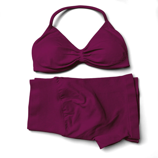 Seamless 2 Pieces Strappy Yoga Halter Bras Sets Scrunch Butt Sports Shorts Quick Dry Backless Gym Crop Tops with Pad Push Up Set