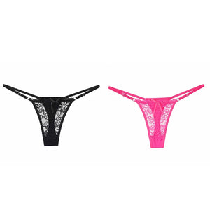ALLTOOALL 2PCS/SET Women's Adjustable Strap Lace Thongs Briefs Low Waist Sexy Transparent Underwear Female Breathable Underpants
