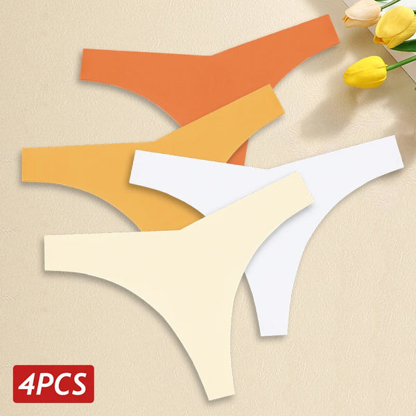 4PCS Women Seamless Ice Silk Thongs Sexy Low Waist Panties Ultra Thin Breathable T-Back Underwear No Trace Intimates Lingerie
