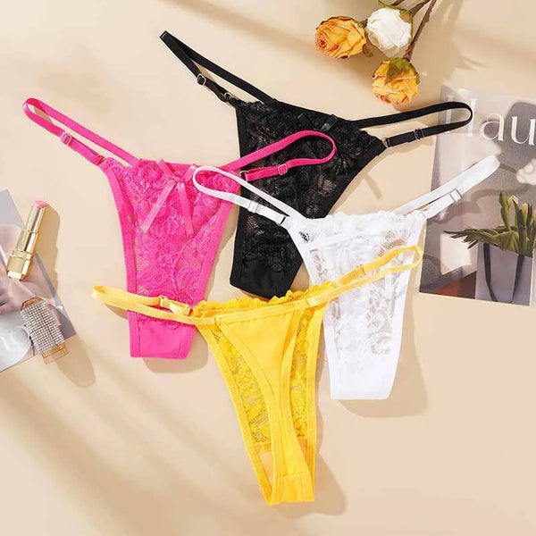 ALLTOOALL 2PCS/SET Women's Adjustable Strap Lace Thongs Briefs Low Waist Sexy Transparent Underwear Female Breathable Underpants