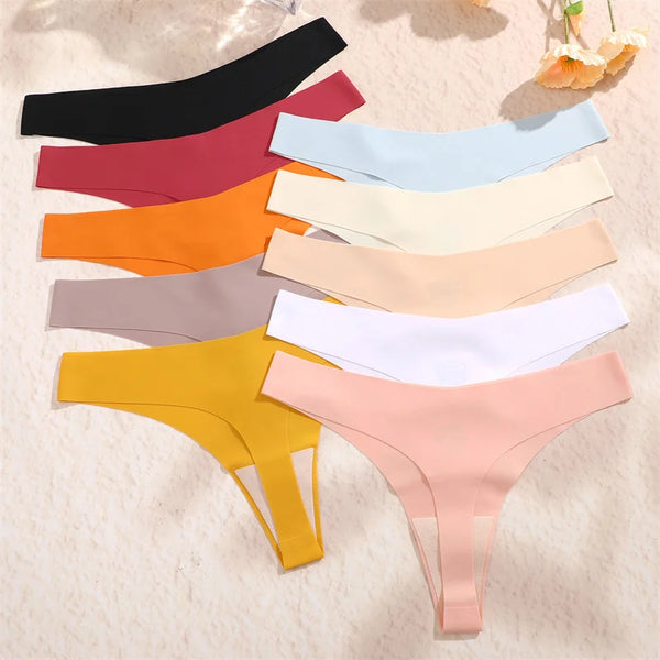 4PCS Women Seamless Ice Silk Thongs Sexy Low Waist Panties Ultra Thin Breathable T-Back Underwear No Trace Intimates Lingerie