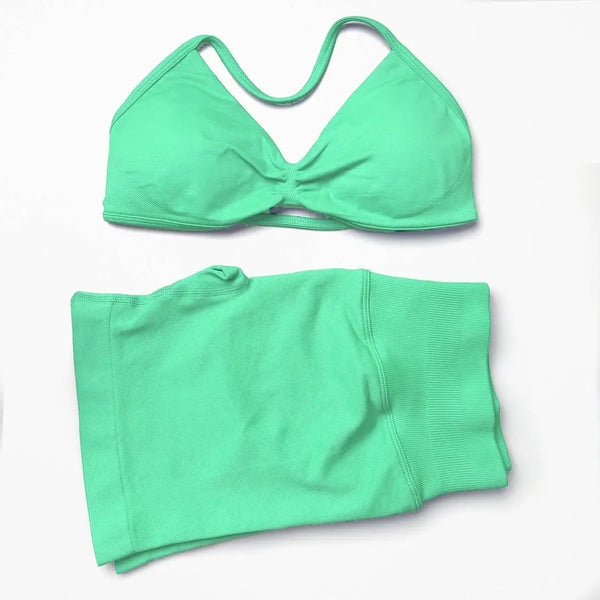 2 Pieces Gym Set Women Workout Clothes Scrunch Shorts Set Halter Sports Bra Fitness Top Woman Sportswear Yoga Set Outfits