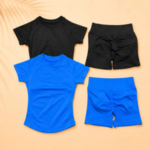 NoLogo Women Seamless Workout Set Short Sleeve Compression Top High Waist Scrunch Leggings Fitness Activewear Suit
