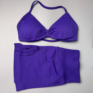 2 Pieces Gym Set Women Workout Clothes Scrunch Shorts Set Halter Sports Bra Fitness Top Woman Sportswear Yoga Set Outfits