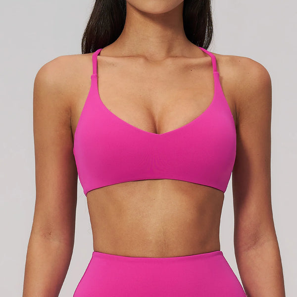 Summer U-Shaped Multi-Strap Cross Back Women Pilates Fitness Sports Bra Top Gym Yoga Athletic Tight Workout Jog With Chest Pad