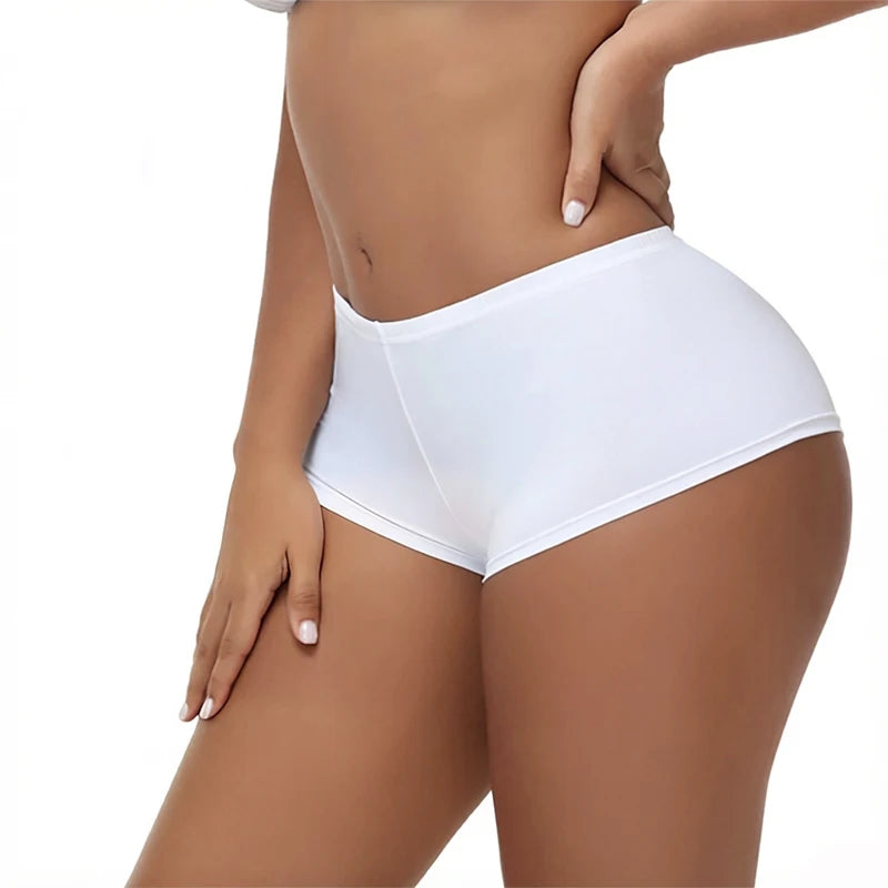 Women's High Waist Solid Color Plus Size Swim Fabric Boyshort Panties Soft Stretch Breathable Flat Leg Boxer Sports Underwear