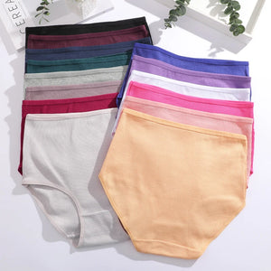 4Pcs/Set Cotton Striped Underwear Women's Plus Size High Waist Panties Lady Breathable Solid Color Briefs Soft Lingerie Shorts
