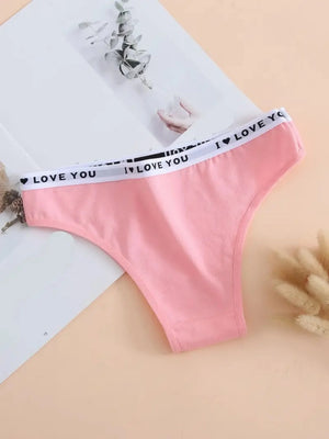 6PCS Women Letter Print Wide Waistband Cotton Bikini Panties Set, Solid Color Soft Breathable Mid Waist Daily Casual Briefs