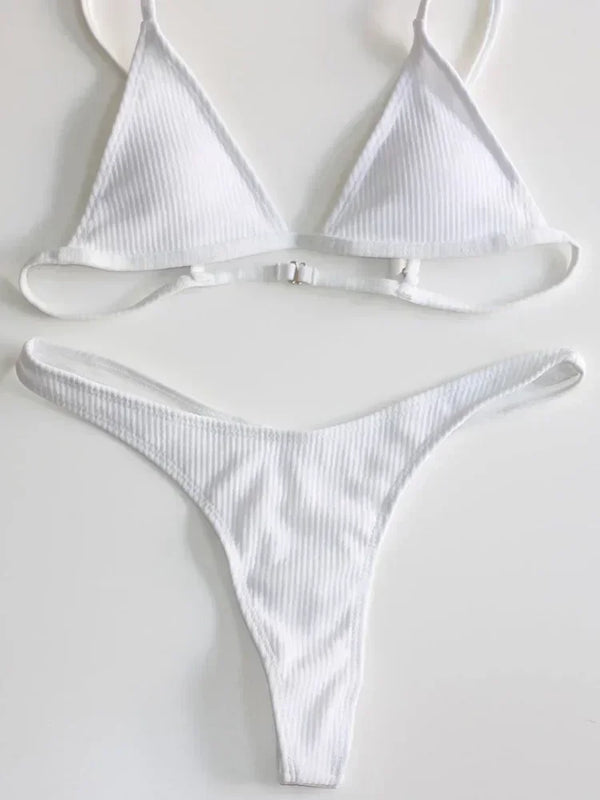 Bandeau Tanga Bikinis Ribbed Bikini 2025 Sexy High Cut Bikini Set Brazilian Swimsuit Thong Swimwear Women Girls Swimming Suit