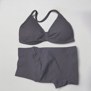 2 Pieces Gym Set Women Workout Clothes Scrunch Shorts Set Halter Sports Bra Fitness Top Woman Sportswear Yoga Set Outfits