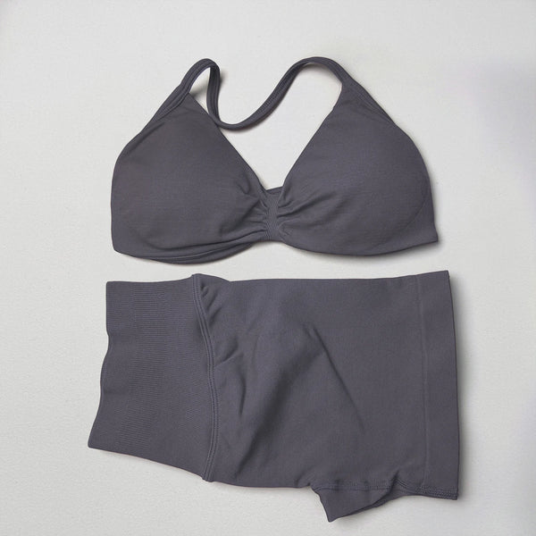 2 Pieces Gym Set Women Workout Clothes Scrunch Shorts Set Halter Sports Bra Fitness Top Woman Sportswear Yoga Set Outfits
