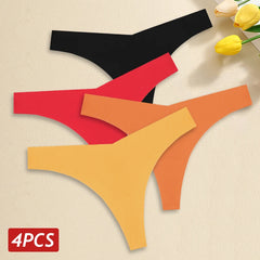 4PCS Women Seamless Ice Silk Thongs Sexy Low Waist Panties Ultra Thin Breathable T-Back Underwear No Trace Intimates Lingerie