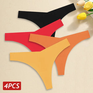 4PCS Women Seamless Ice Silk Thongs Sexy Low Waist Panties Ultra Thin Breathable T-Back Underwear No Trace Intimates Lingerie