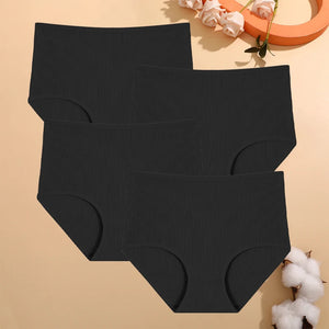4Pcs/Set Cotton Striped Underwear Women's Plus Size High Waist Panties Lady Breathable Solid Color Briefs Soft Lingerie Shorts