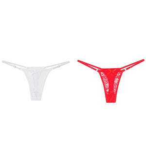 ALLTOOALL 2PCS/SET Women's Adjustable Strap Lace Thongs Briefs Low Waist Sexy Transparent Underwear Female Breathable Underpants