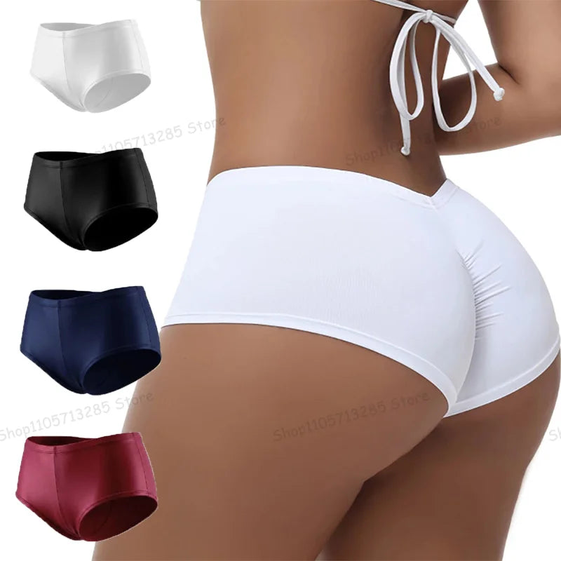 Women's High Waist Solid Color Plus Size Swim Fabric Boyshort Panties Soft Stretch Breathable Flat Leg Boxer Sports Underwear