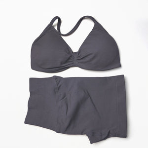 Seamless 2 Pieces Strappy Yoga Halter Bras Sets Scrunch Butt Sports Shorts Quick Dry Backless Gym Crop Tops with Pad Push Up Set