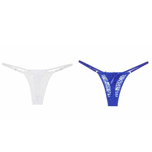ALLTOOALL 2PCS/SET Women's Adjustable Strap Lace Thongs Briefs Low Waist Sexy Transparent Underwear Female Breathable Underpants