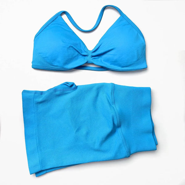 2 Pieces Gym Set Women Workout Clothes Scrunch Shorts Set Halter Sports Bra Fitness Top Woman Sportswear Yoga Set Outfits