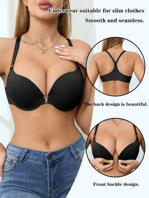 Everyday Women Bra Solid Metal Front Clasp Push-Up Bra Lined Small Bust Appears Larger Sexy Bras