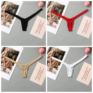 4PCS Thong Sexy Low Waist Mini Panties Deep V Thong Women's Breathable One Line Bikini Bottom Thong Female Panty Women Underwear
