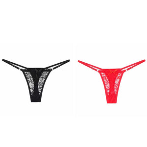 ALLTOOALL 2PCS/SET Women's Adjustable Strap Lace Thongs Briefs Low Waist Sexy Transparent Underwear Female Breathable Underpants