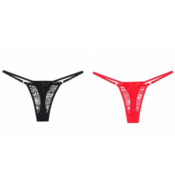 ALLTOOALL 2PCS/SET Women's Adjustable Strap Lace Thongs Briefs Low Waist Sexy Transparent Underwear Female Breathable Underpants