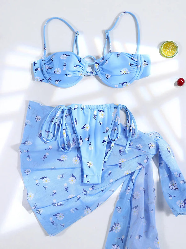 3 Pieces Bikini Set Sexy Push Up Bathing Suit Bandage Bikinis Low Waist Swimwear 2025 String Bikini Sets Women Summer swimsuit
